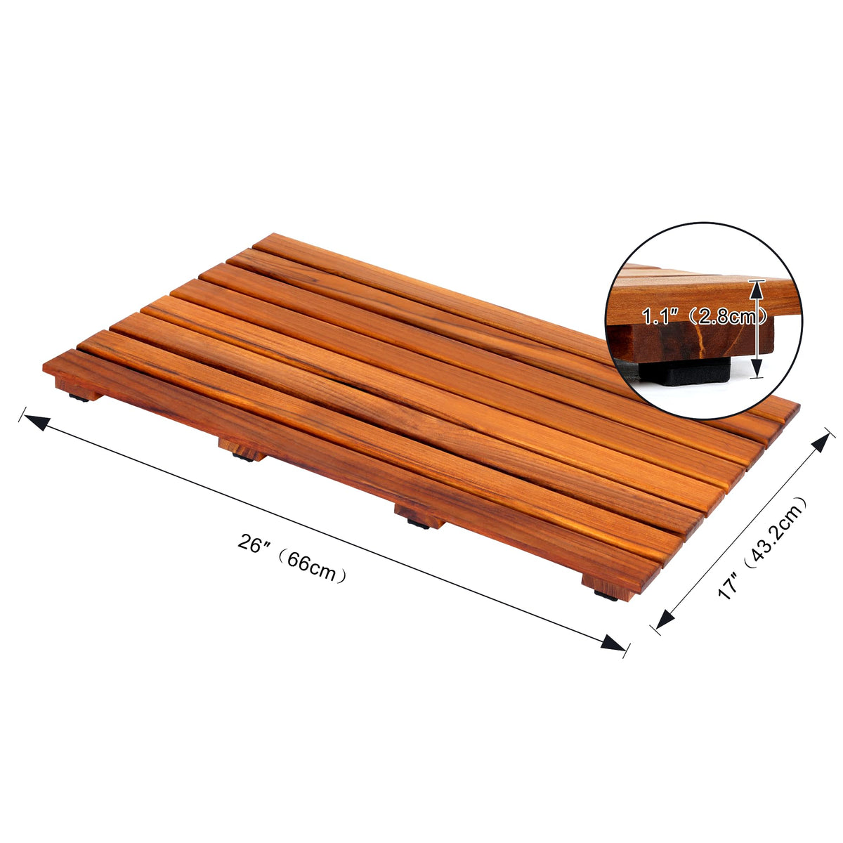 VaeFae teak shower mat oiled finish adds warm touch and water resistance.