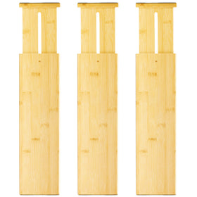 VaeFae bamboo drawer dividers extended in a drawer for adjustable organization