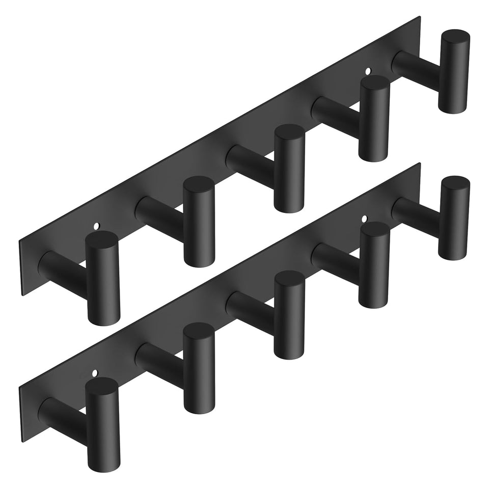 VAEHOLD black wall coat rack with five hooks for versatile organization