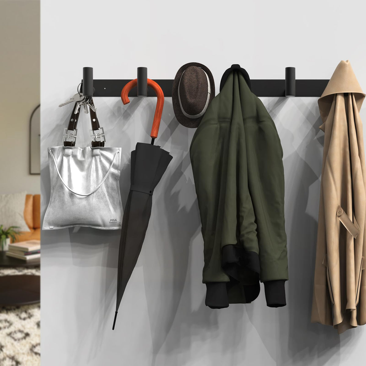 Stainless steel black finish on the VAEHOLD rack adds durable, modern style.