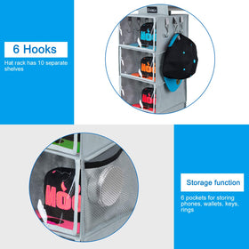 VAESIDA hat rack includes belt and tie hooks for organized accessories.