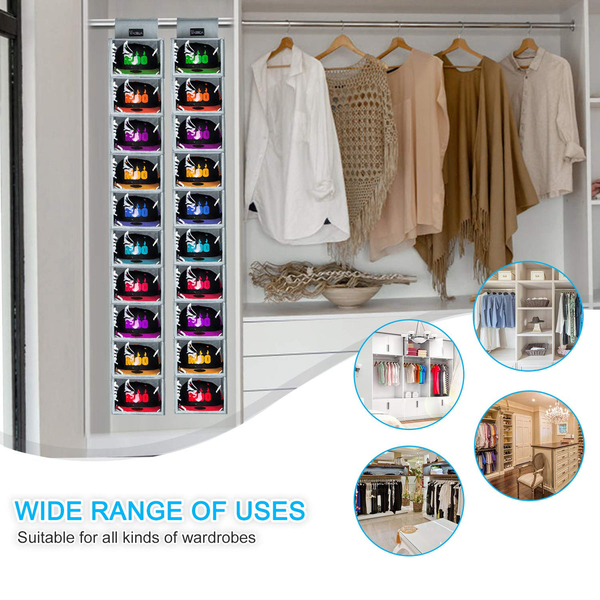 VAESIDA 10-shelf hat rack for hats and accessories in the closet.