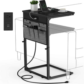 Vagusicc C Shaped End Table beside the sofa with charging station.