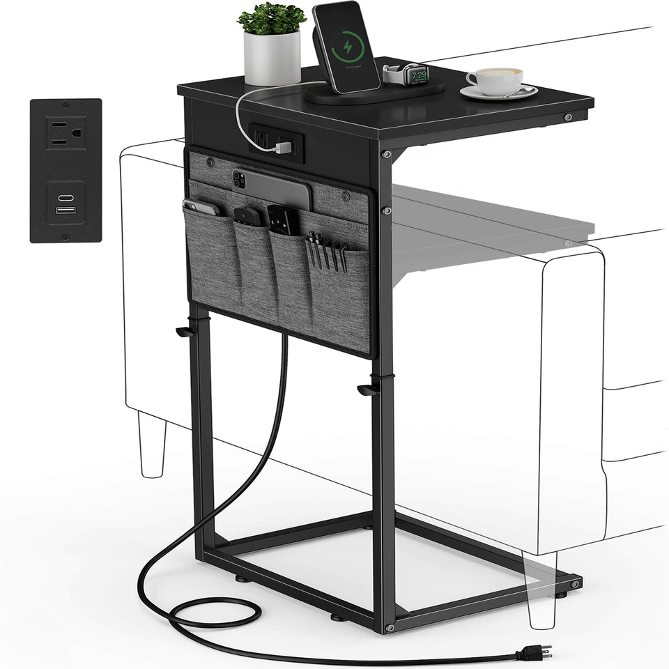 Vagusicc C Shaped End Table beside the sofa with charging station.