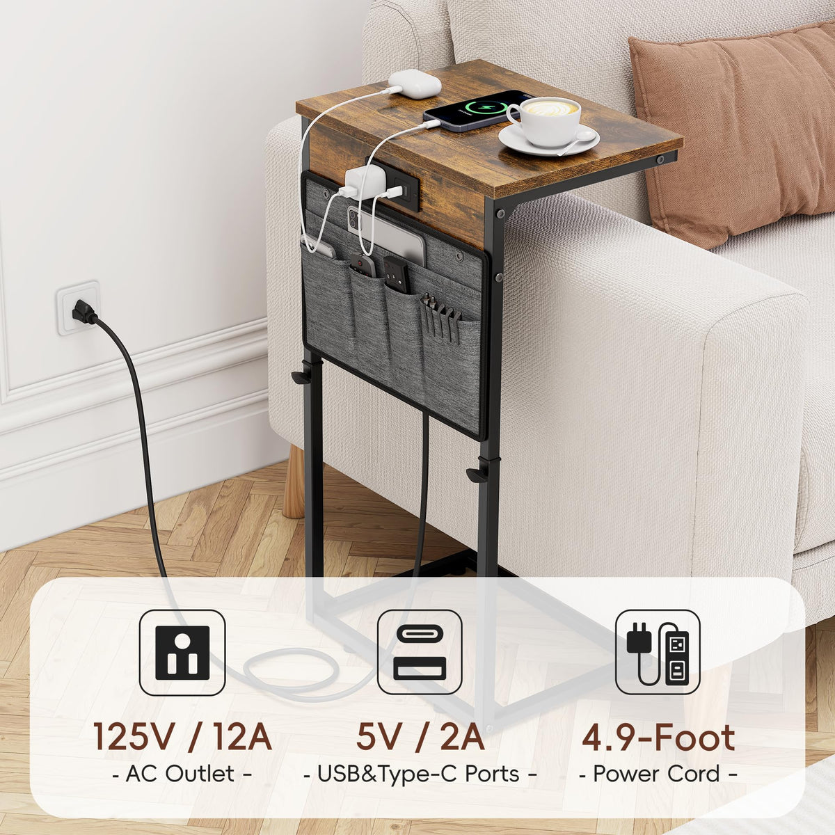 Vagusicc brown wood finish complements a living room setup.