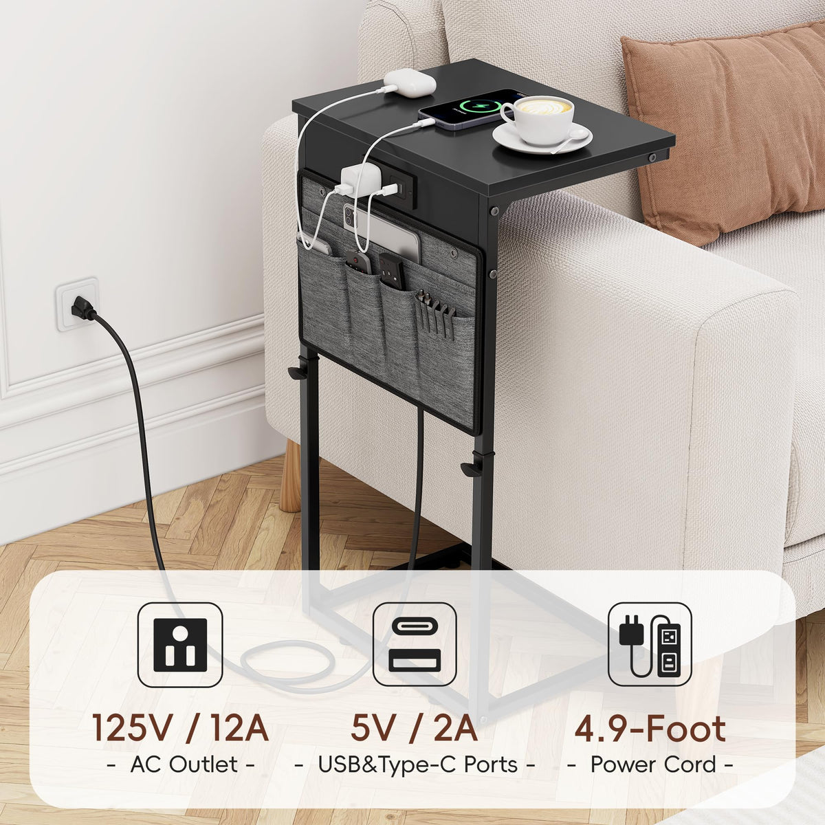 Vagusicc end table with four adjustable feet for floor protection.