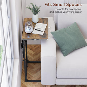 Vagusicc C-Shaped end table slid under sofa to save space and keep floor clear.