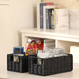 Vagusicc foldable black storage basket shown collapsed for space saving.