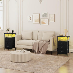 Vagusicc night stand set 2 fabric drawers for organized, lightweight storage.