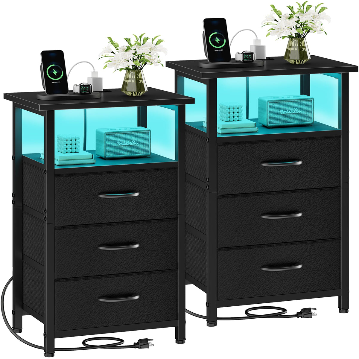 Vagusicc night stand set 2 with LED color options for mood-enhancing ambience.