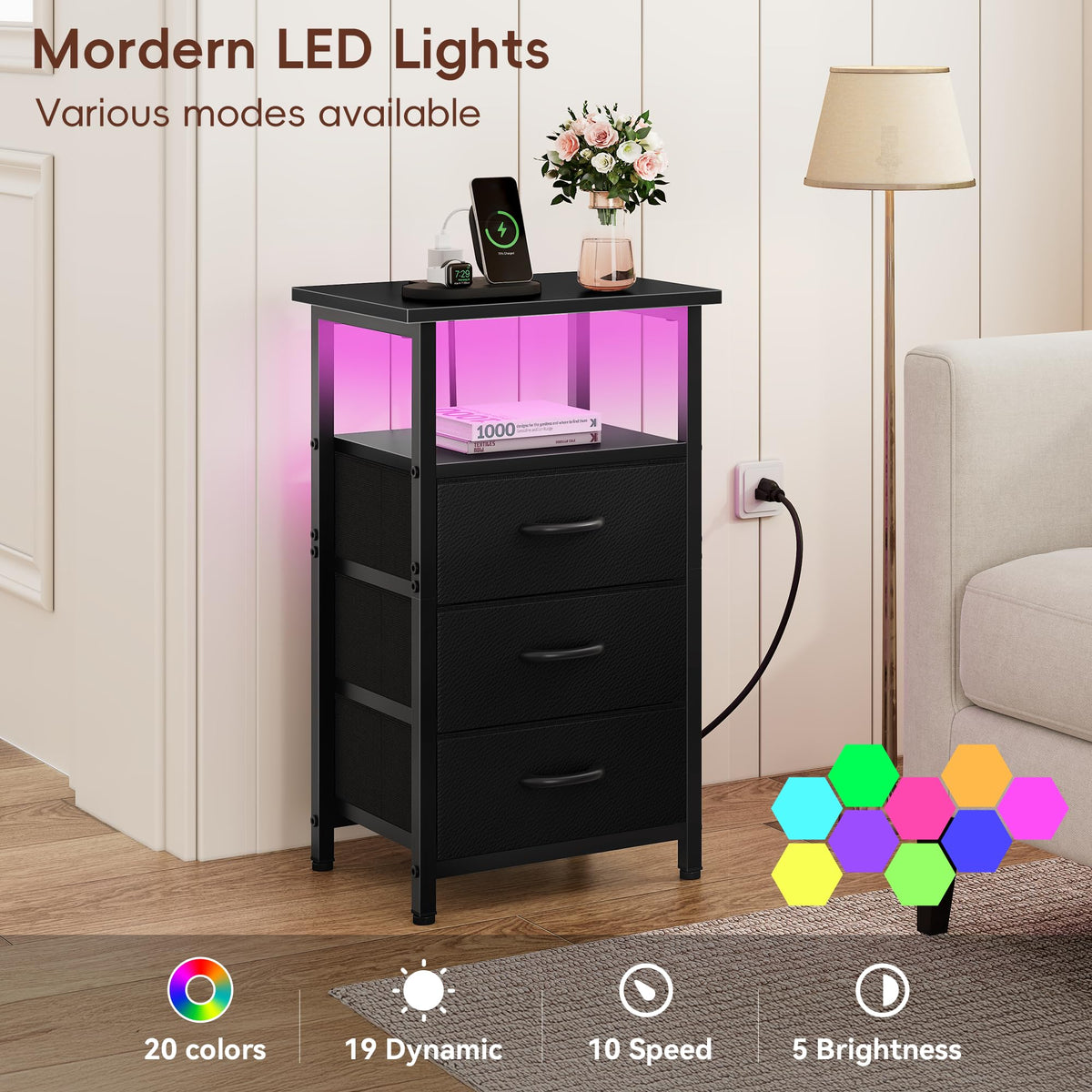 Vagusicc night stand set 2 open shelves for daily essentials beside bed.