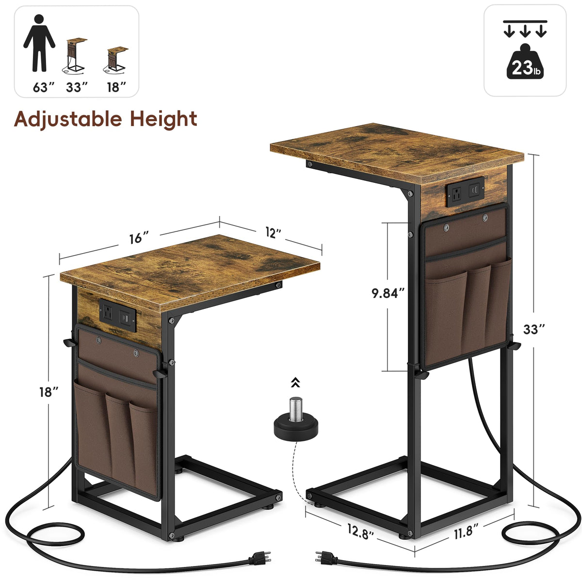 Slim C-shaped sofa table fitting tight spaces between seating