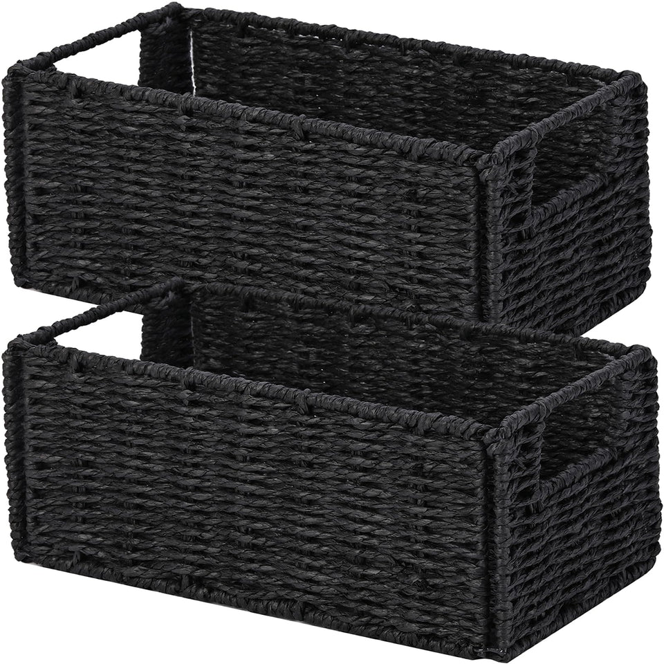 Vagusicc wicker basket set of 2 in black for versatile storage.