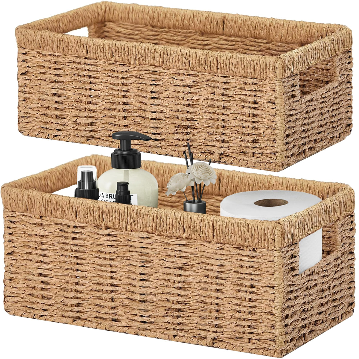 Vagusicc wicker storage basket large dimension for spacious pantry or shelf organization.