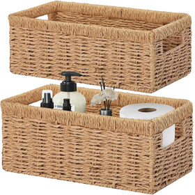 Vagusicc wicker storage basket large dimension for spacious pantry or shelf organization.