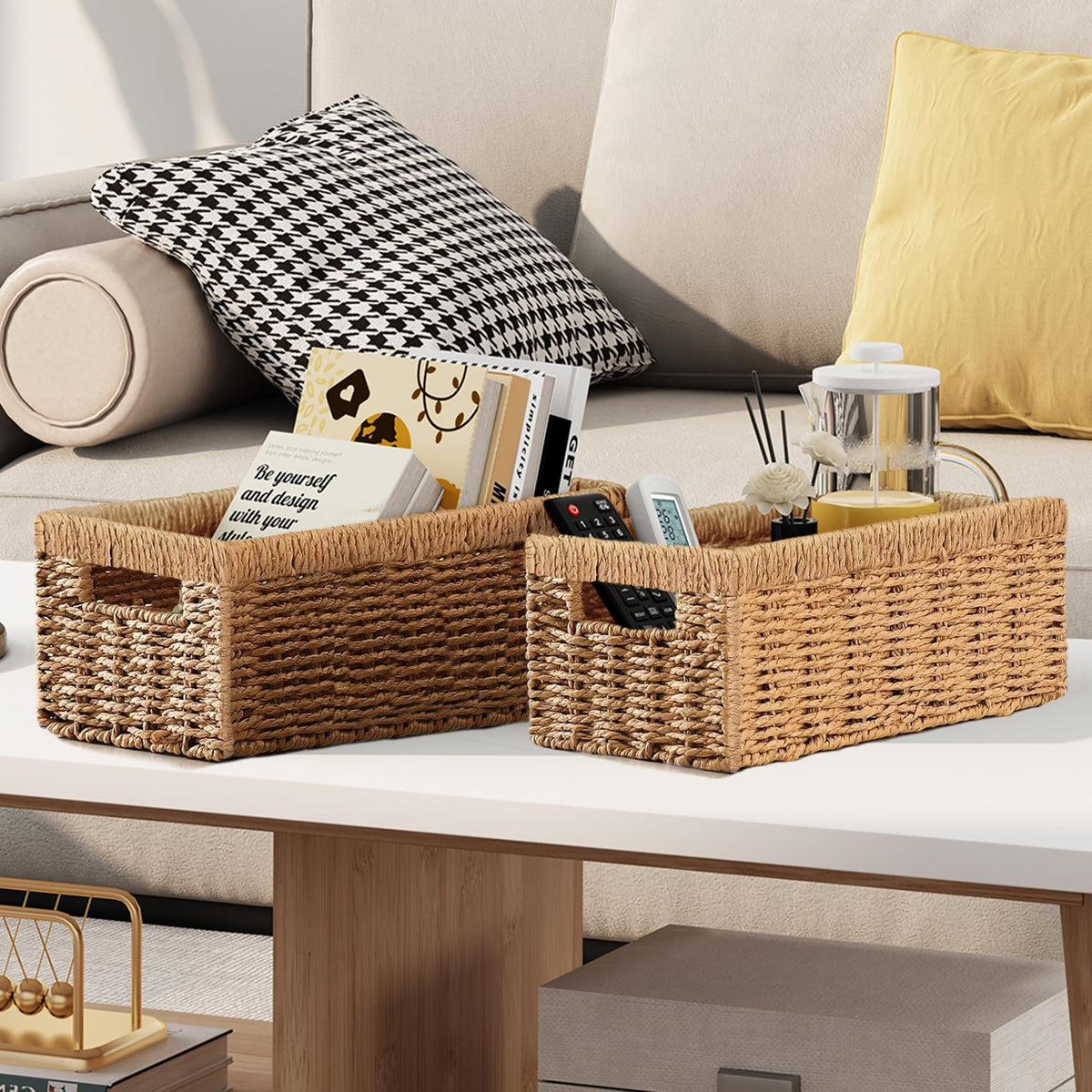 Vagusicc wicker storage basket small dimension ideal for desks or vanity clutter.