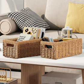 Vagusicc wicker storage basket small dimension ideal for desks or vanity clutter.