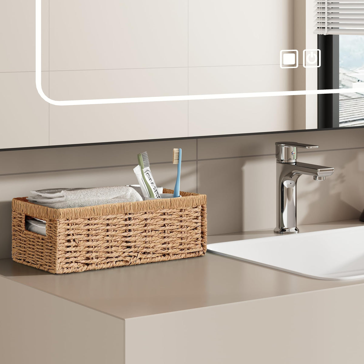 Vagusicc toilet-storage basket shown on a tank top shelf.