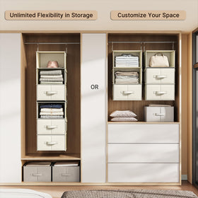 Vailando separable 3-shelf units offer adjustable closet height options.
