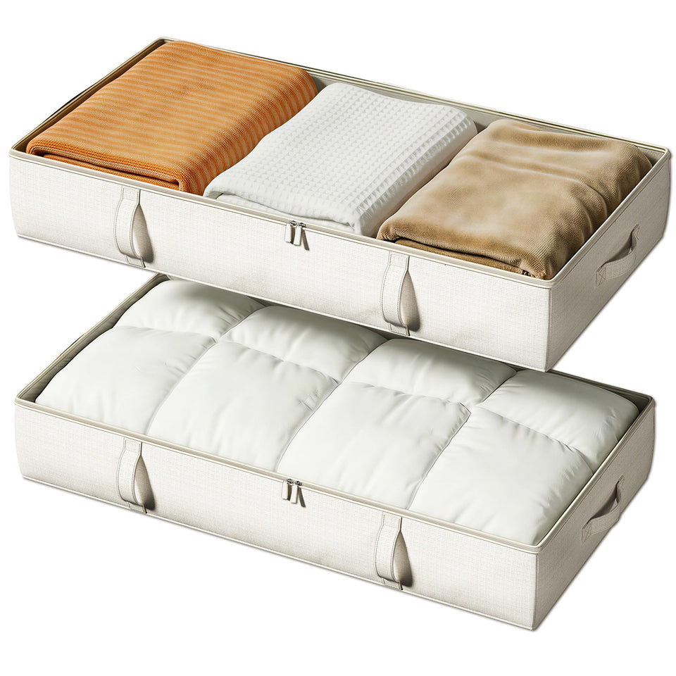 Vailando under-bed storage with sturdy side panels for organized clothing.