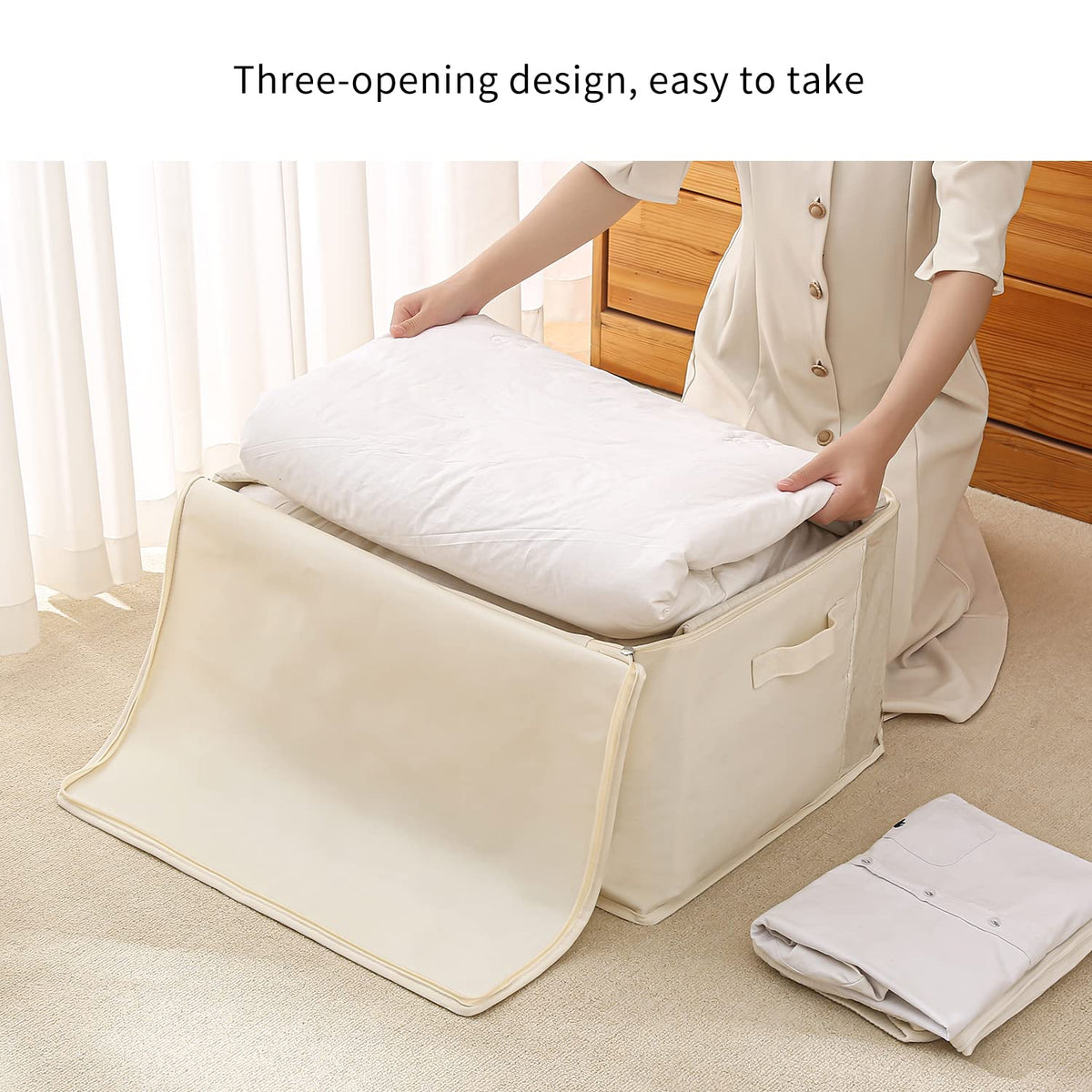 Vailando water-resistant interior protects bedding and sweaters from moisture.