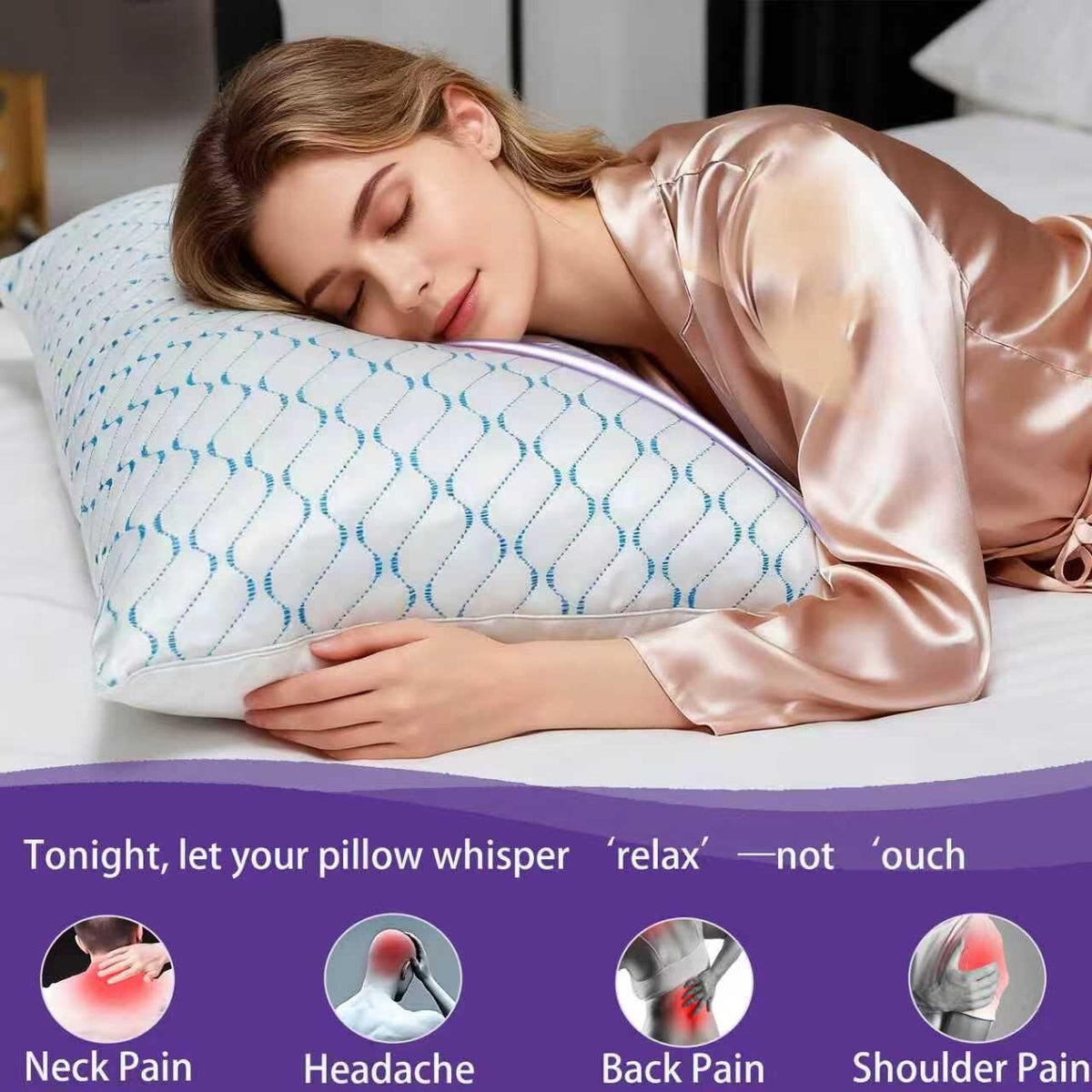 VAINOC ergonomic neck support promises improved alignment for various sleeping positions.