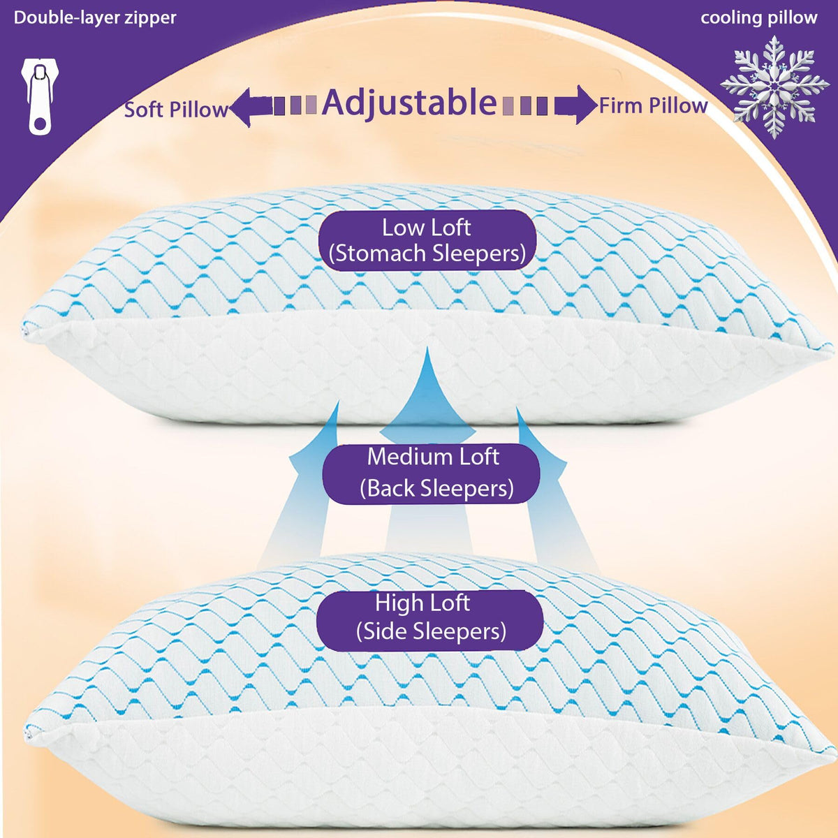 VAINOC Memory Foam Pillow Queen 2-Pack relaxing use after travel or daily sleep.