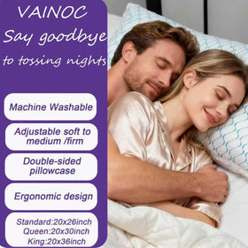VAINOC Memory Foam Pillow Queen 2-Pack side view highlighting ergonomic neck support.
