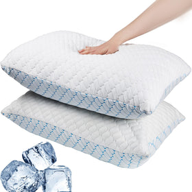 VAINOC memory foam pillows king-size set 2 with cooling cover close-up, showing premium materials and comfort.