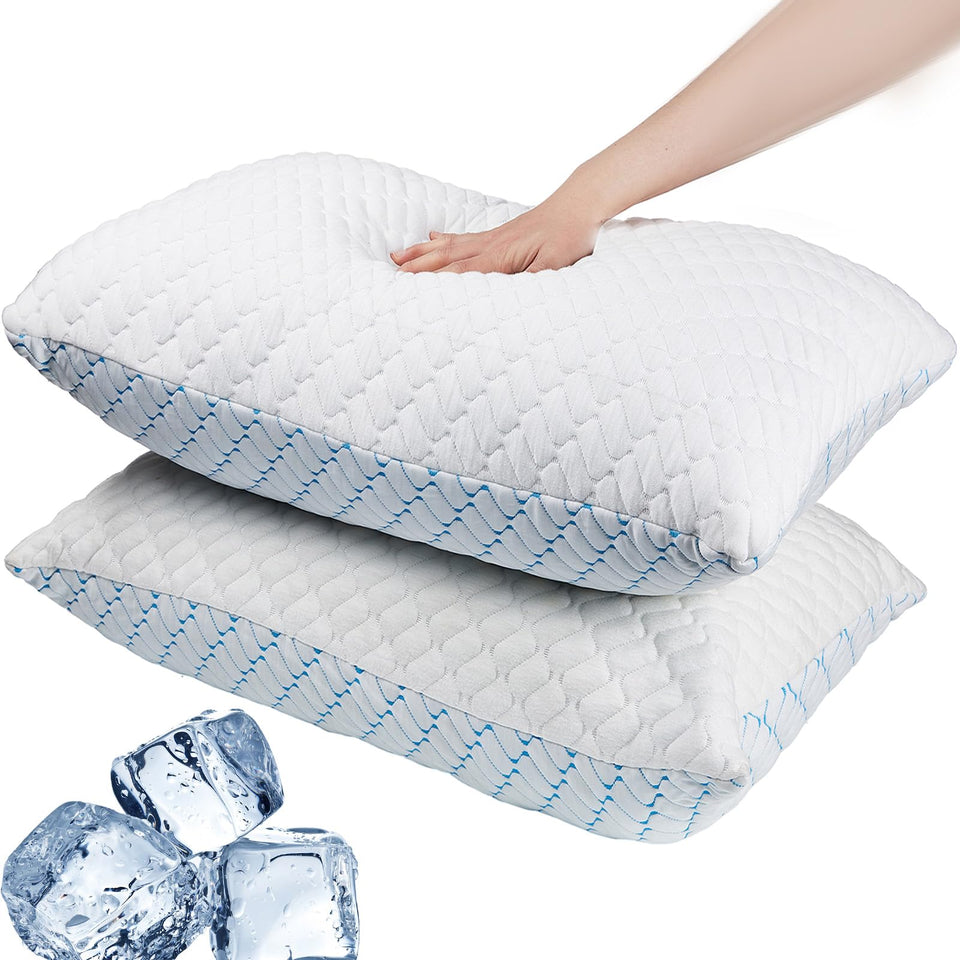 VAINOC memory foam pillows king-size set 2 with cooling cover close-up, showing premium materials and comfort.