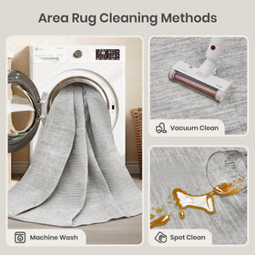 Non-slip backing keeps the gray rug securely in place