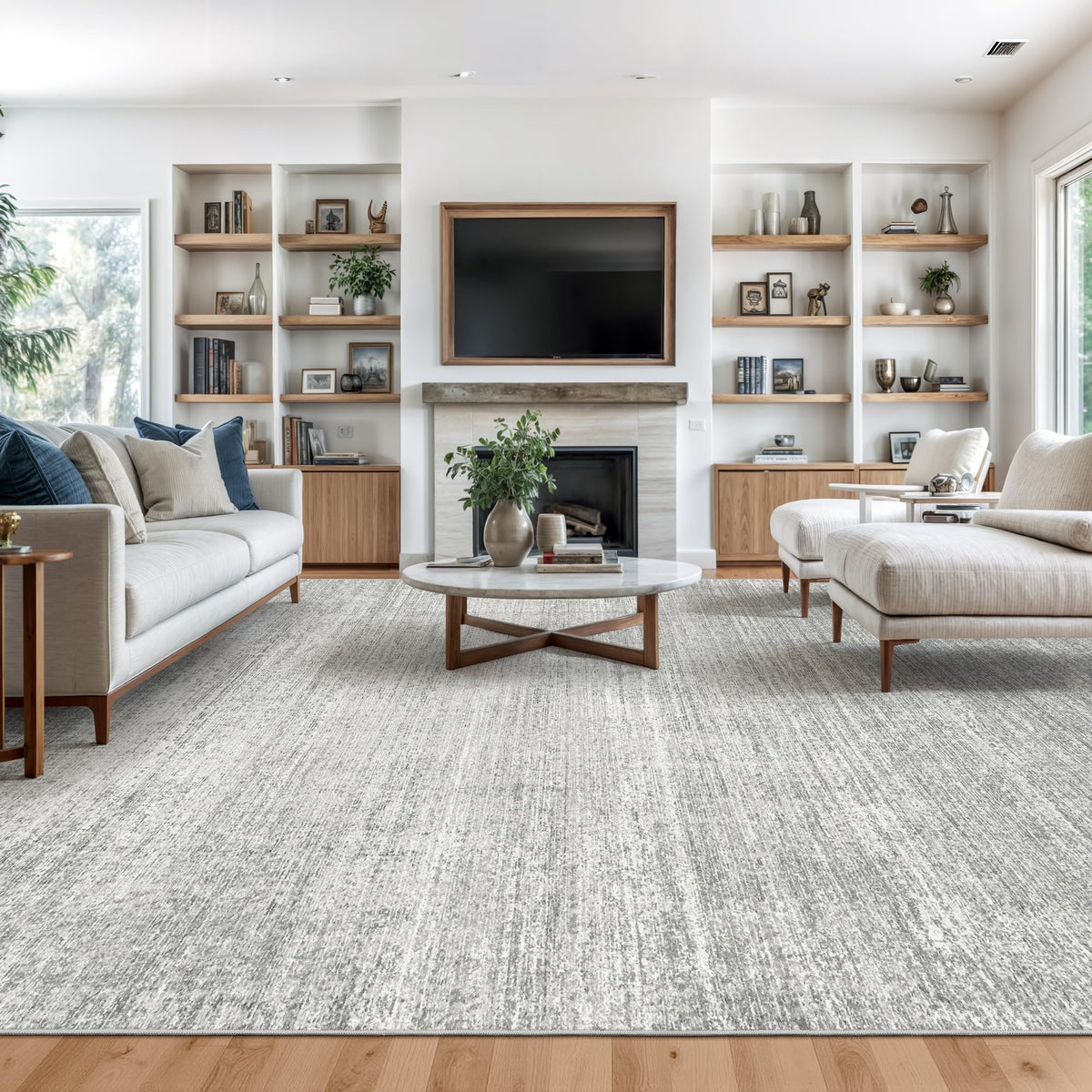 Valenrug 3x5 gray rug front view with ultra-thin pile for easy cleaning