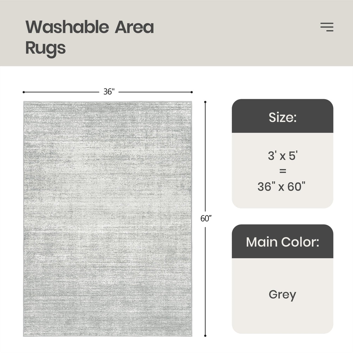Valenrug gray 3x5 rug in living room scene highlighting non-slip backing