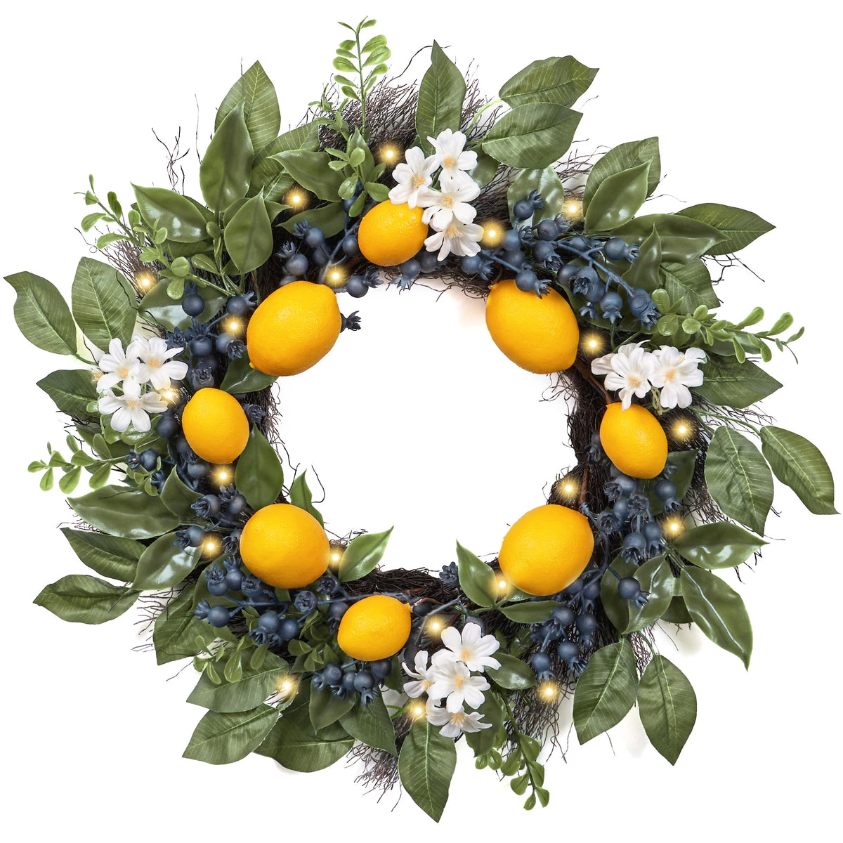 Valery Madelyn 20inch lighted lemon wreath on front door adds warm curb appeal.