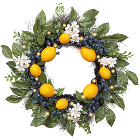 Valery Madelyn 20inch lighted lemon wreath on front door adds warm curb appeal.