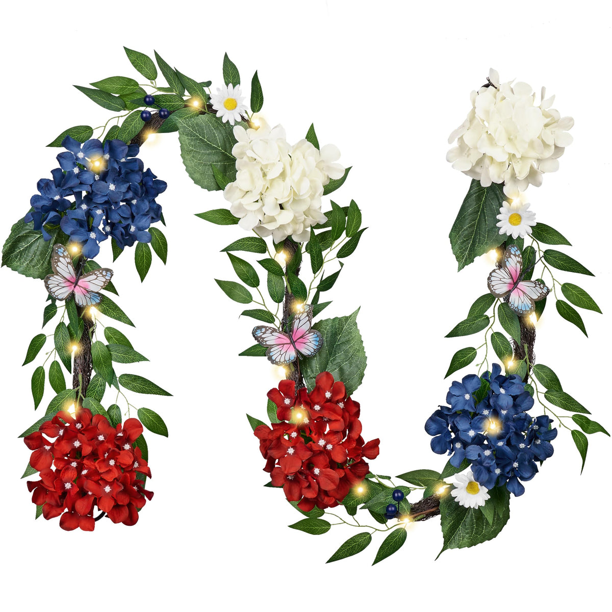 Valery Madelyn 6ft patriotic garland with lights for mantle display and seasonal decor