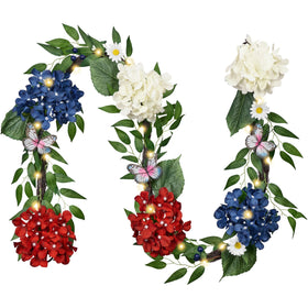 Valery Madelyn 6ft patriotic garland with lights for mantle display and seasonal decor
