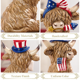 Valery Madelyn Highland cow with red white blue accents for mantel display.