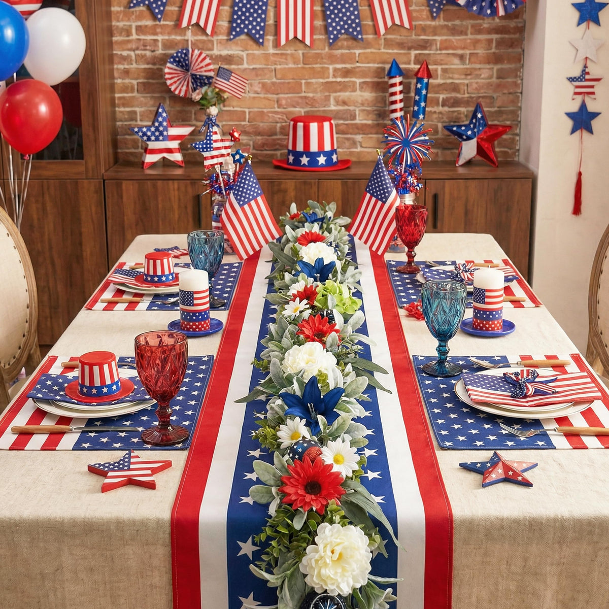 Valery Madelyn indoor outdoor patriotic garland suitable for walls, mantels, and entrances