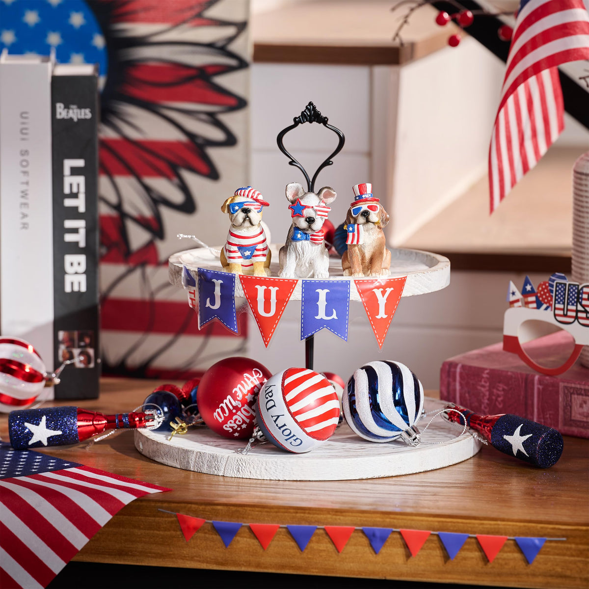Valery Madelyn Labor Day puppy decor offers seasonal charm for gatherings.