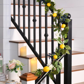 Valery Madelyn garland with blueberries and eucalyptus enhances farmhouse decor.