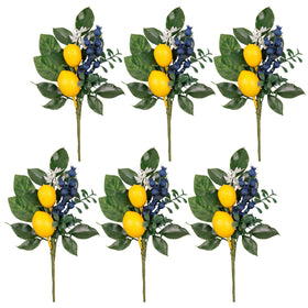 Valery Madelyn lemon picks with blueberry and greenery arranged in a vase for bright summer decor.