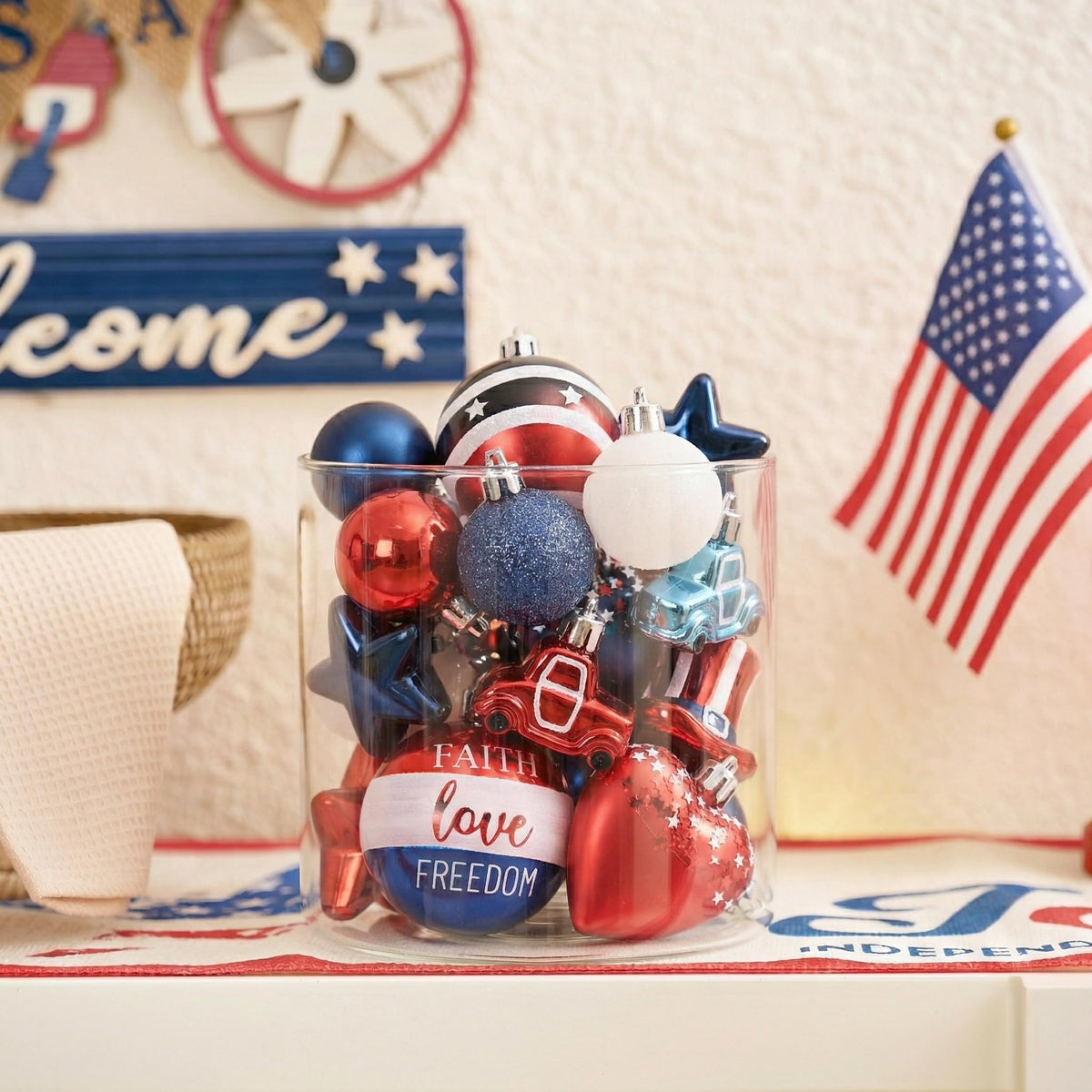 Valery Madelyn matte finish ball ornament offers understated elegance for patriotic decor.