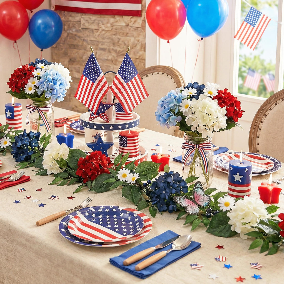 Valery Madelyn patriotic garland with butterflies for festive indoor centerpiece