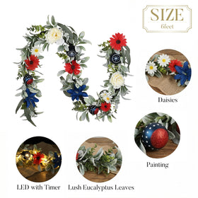 Valery Madelyn patriotic garland pairs with wreaths for a cohesive home look