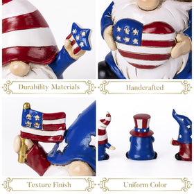 Valery Madelyn gnomes arranged on a table as a patriotic centerpiece.