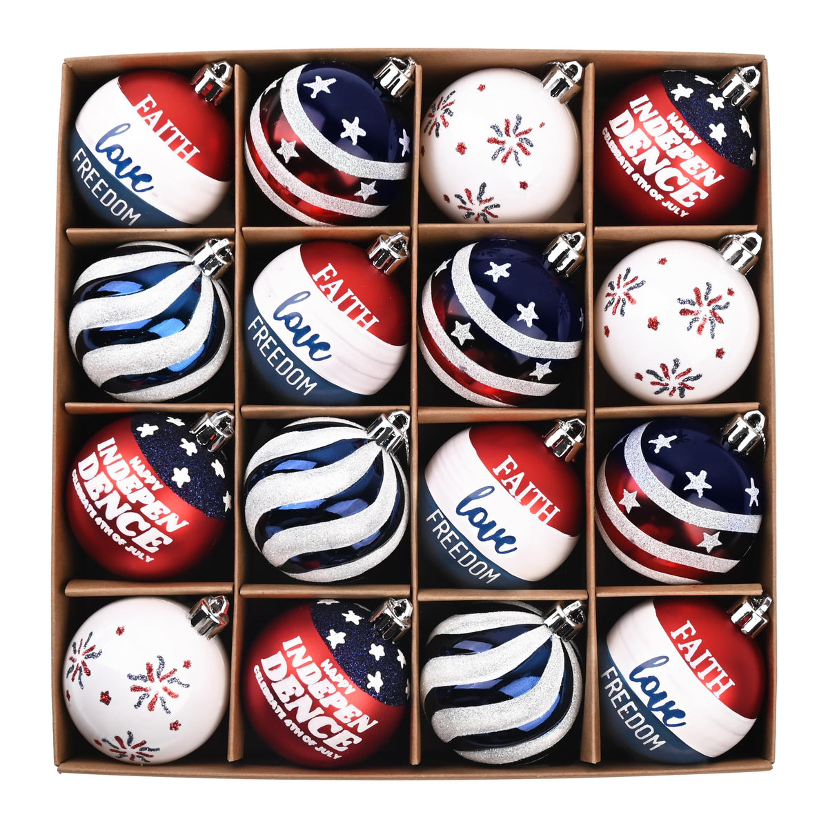 Valery Madelyn patriotic ornament in red, white, blue for Memorial Day.