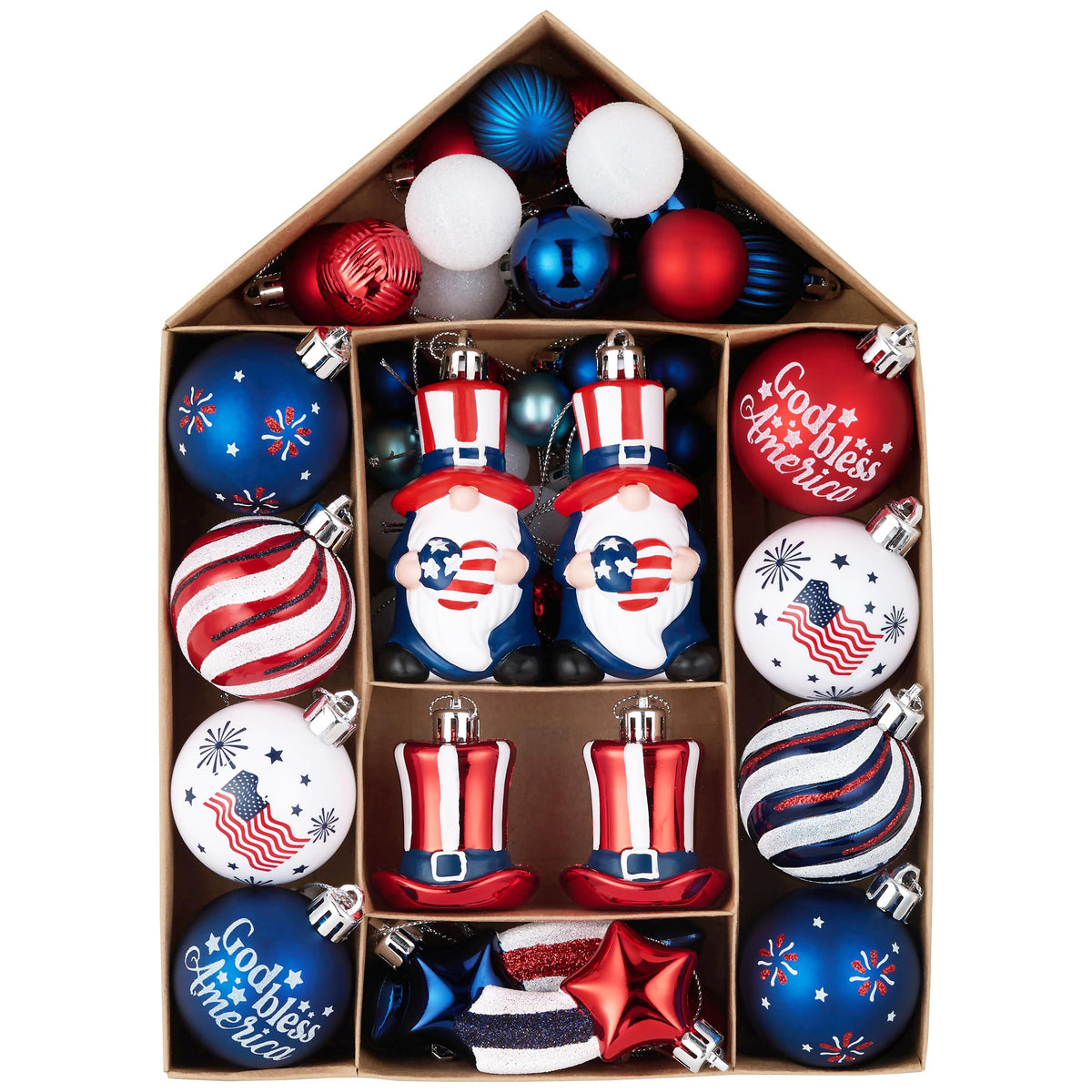 Valery Madelyn patriotic top hat ball ornaments for Memorial Day decor.