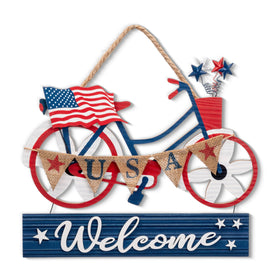 Valery Madelyn patriotic wreath front door with bike sign enhances curb appeal