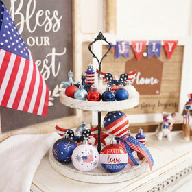 Valery Madelyn red-white-blue ball ornament ideal for patriotic celebrations.